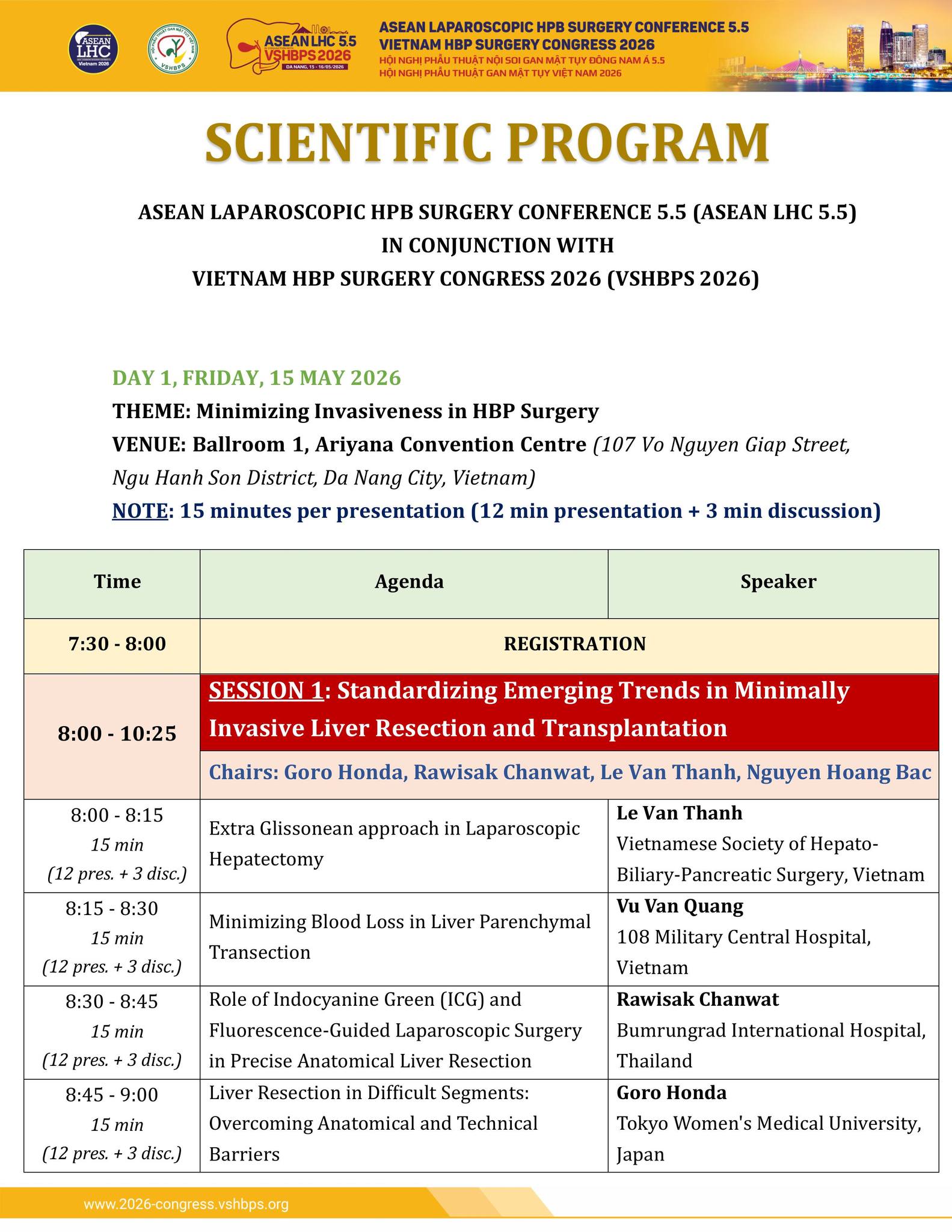 Scientific program Asean laparoscopic HPB Surgery conference 5.5 in conjunction with Viet Nam HBP surgery congress 2026